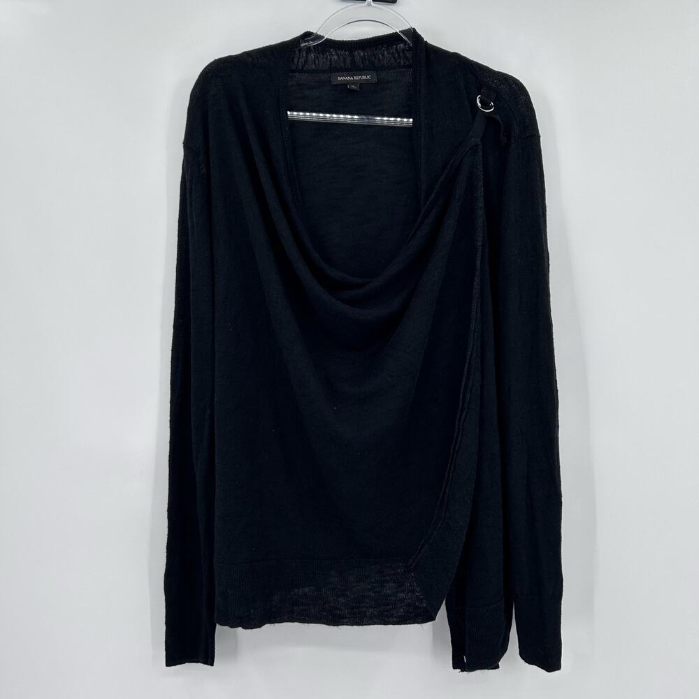 Banana Republic Black Drape Front Linen Blend  Lightweight Sweater Womens XL - Picture 3 of 11
